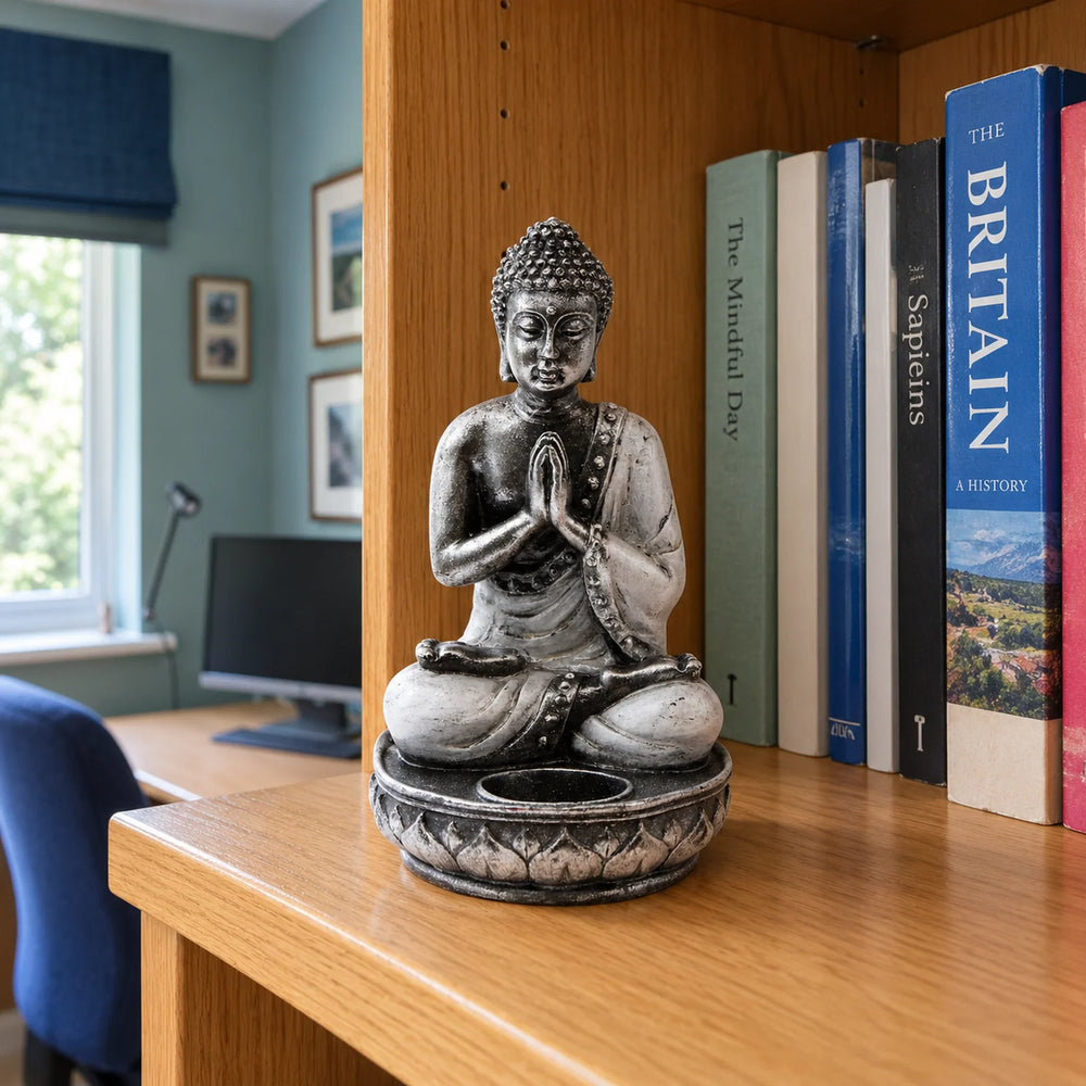 Resin Buddha Candle Holder Statue - White - Medium
