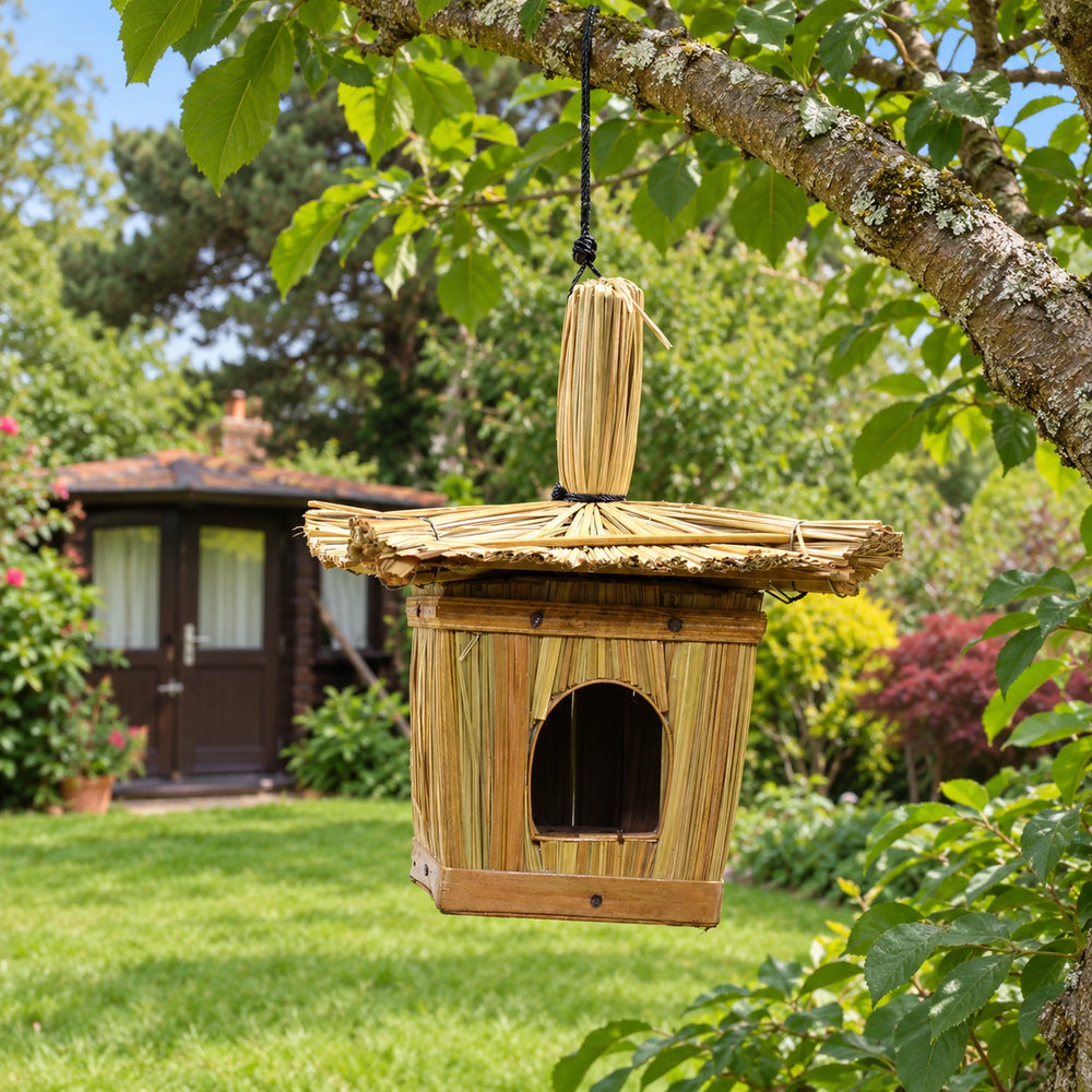 Small Square Seagrass Bird Box for Garden - 18x13cm