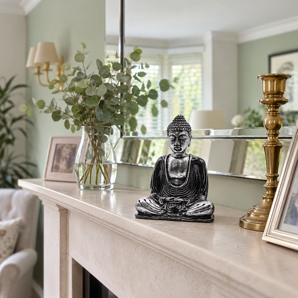 Resin Black & Grey Buddha Statue - Medium