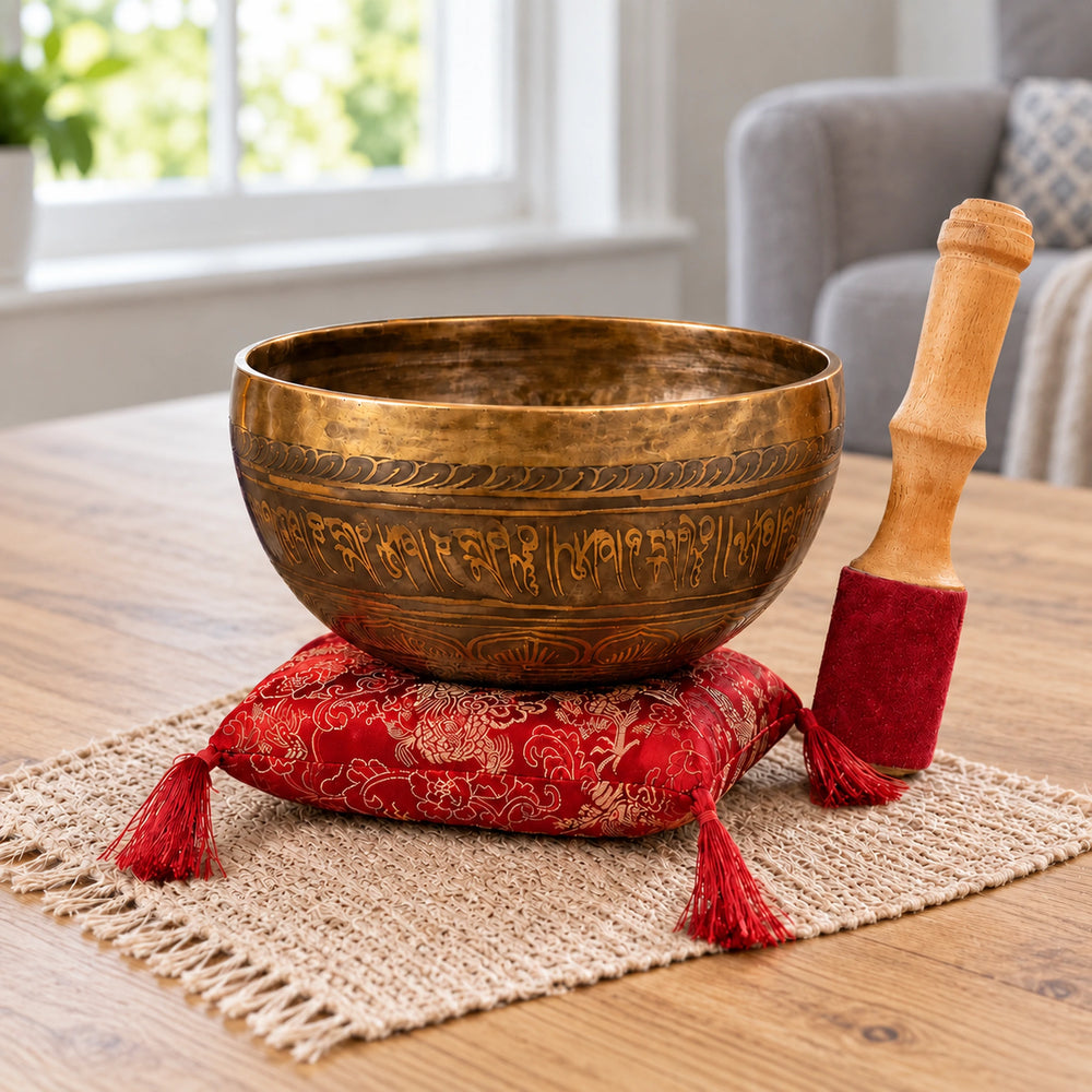 Brass Golden Tara - Special Tibetan Buddhist Singing Bowl Set