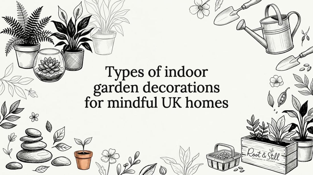 Decorative indoor garden themed title card illustration