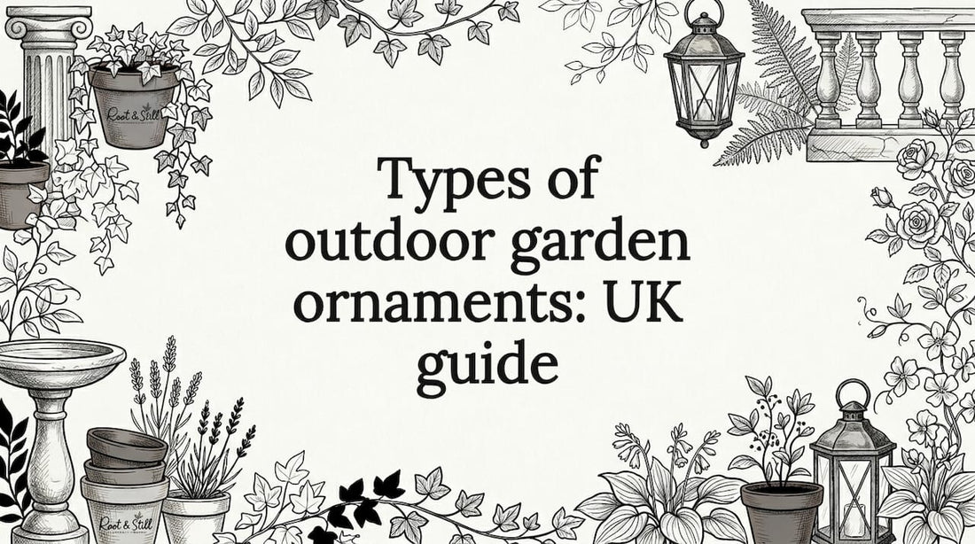 Decorative garden ornaments title card illustration