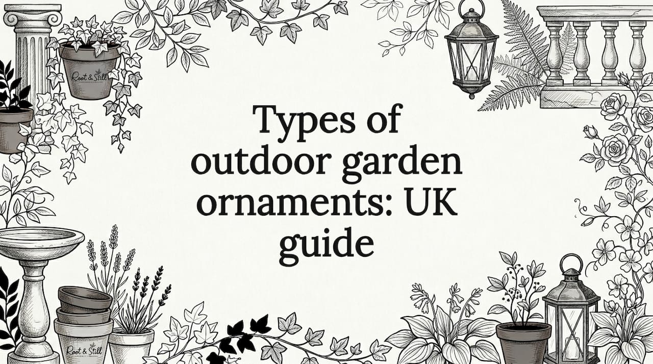 Decorative garden ornaments title card illustration
