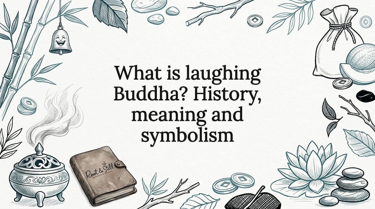 Decorative title card with Buddha-themed sketches