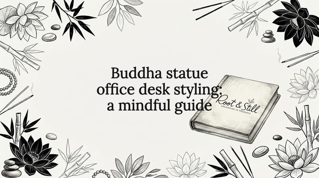 Decorative title card illustration with botanical and meditation elements
