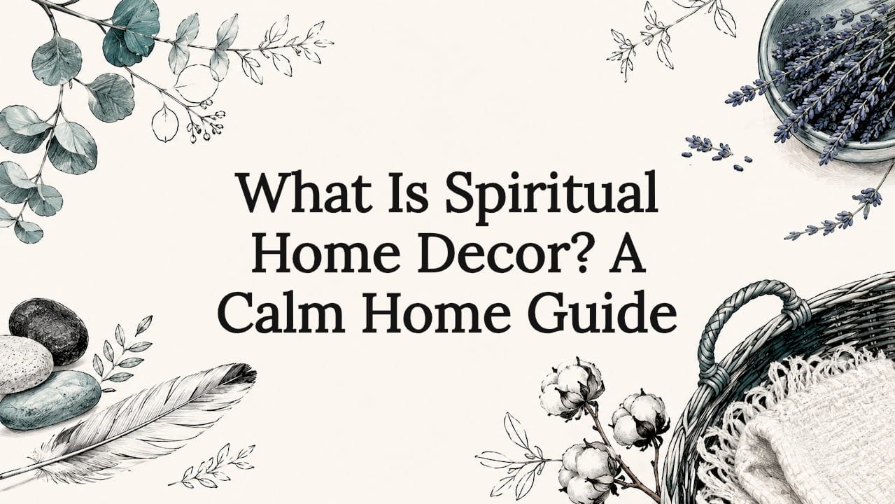 Decorative title card illustration with botanical and natural spiritual elements