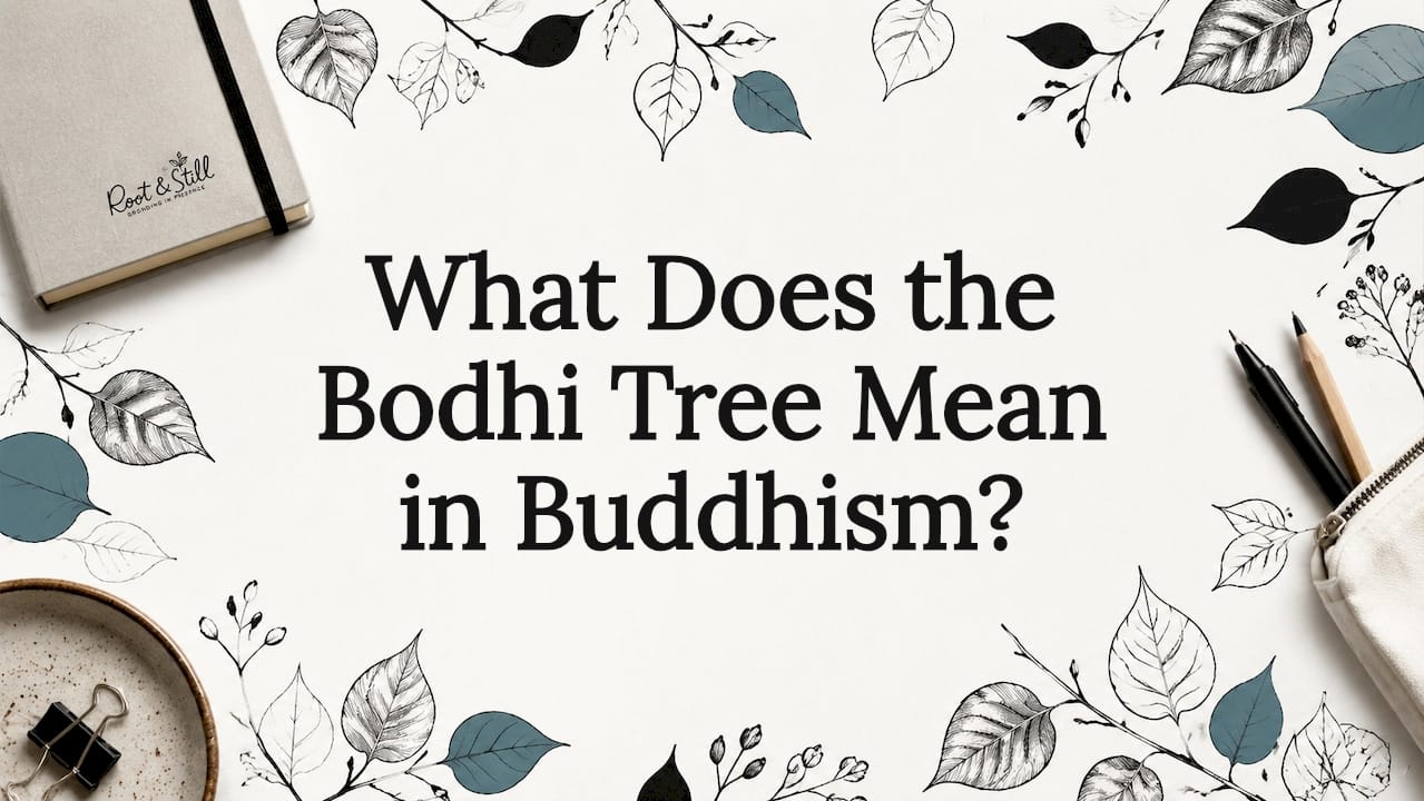 Decorative title card with Bodhi Tree botanical illustrations