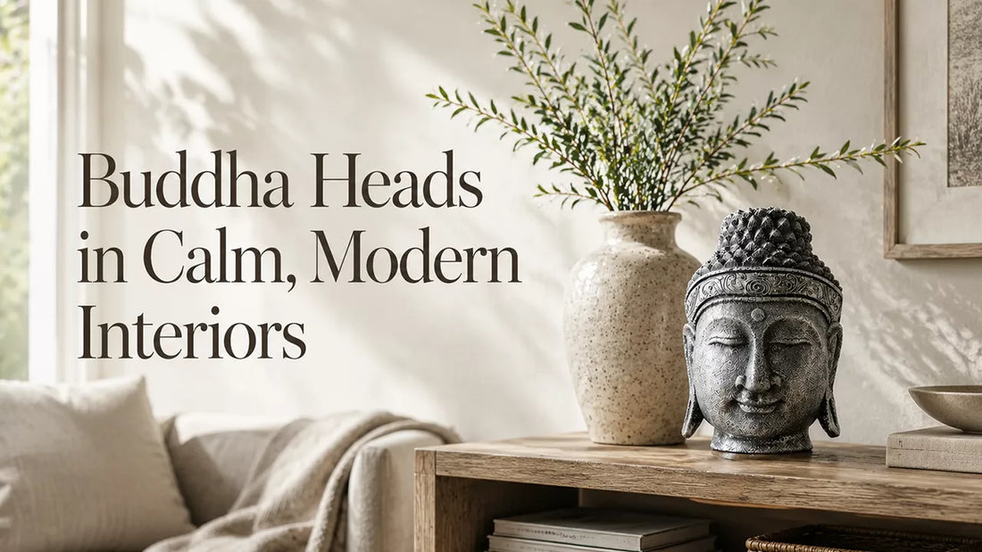 Buddha Heads in Calm, Modern Interiors