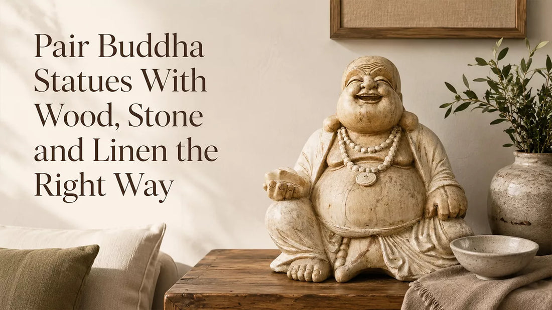Pair Buddha Statues With Wood, Stone and Linen the Right Way