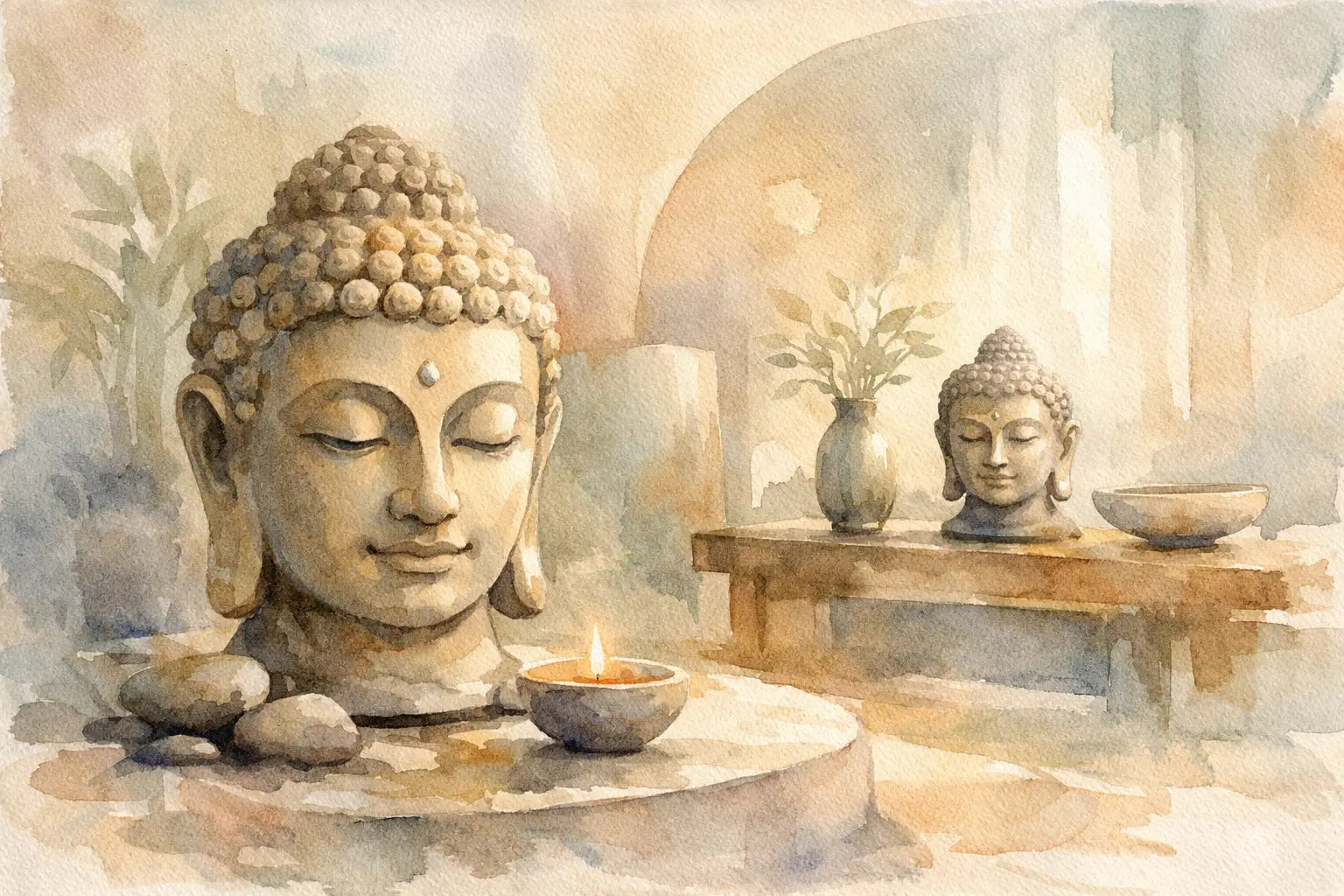 Buddha Heads in Calm, Modern Interiors