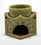 Square Buddha Burner - Light Jade handcrafted ceramic oil burner in light jade color featuring subtle decorative engravings and a square base for Buddha decor and aromatherapy.