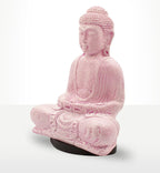 Meditation Buddha Lamp Cherry Crackle - Oval Stand featuring a pink crackle finish Buddha statue seated in meditation pose on a black oval base, a serene Buddha decor glow lamp.