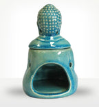 Sitting Buddha Oil Burner - Blue in glazed ceramic with a serene Buddha head design, ideal for adding a calming Buddha decor touch to any space.