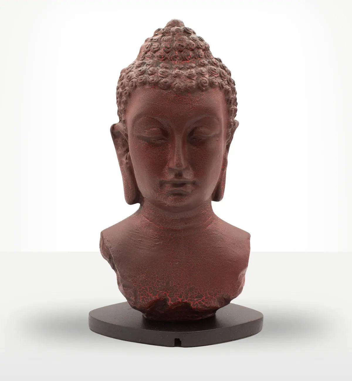 Buddha Bust Lamp Molton Lava - Oval stand featuring a hand-carved style resin Buddha head with a textured, lava-like finish on an oval black base, perfect for serene Buddha decor.