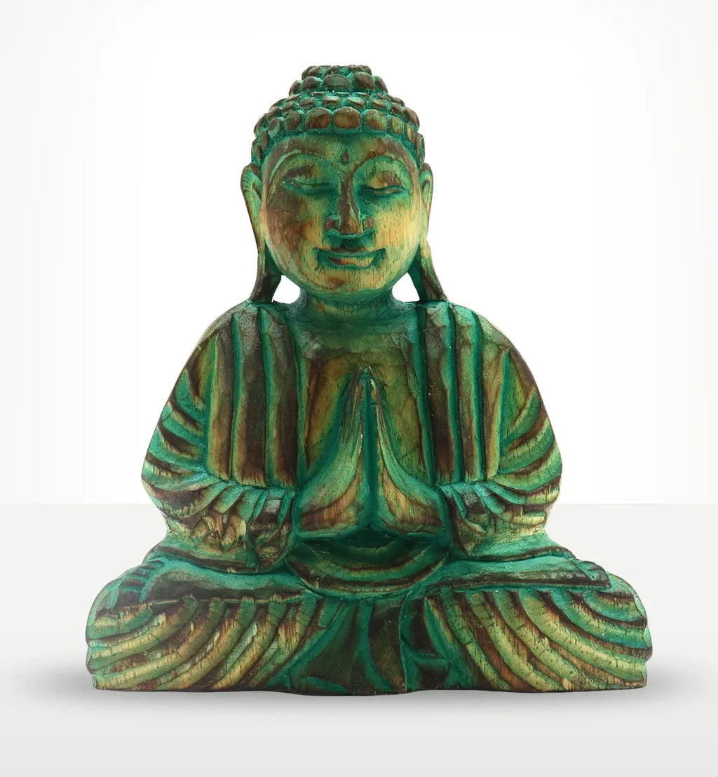 Buddha Feng Shui Set - Buddha Knot - Green hand-carved resin Buddha statue in a meditative pose with intricate details and a calming green finish for peaceful Buddha decor.