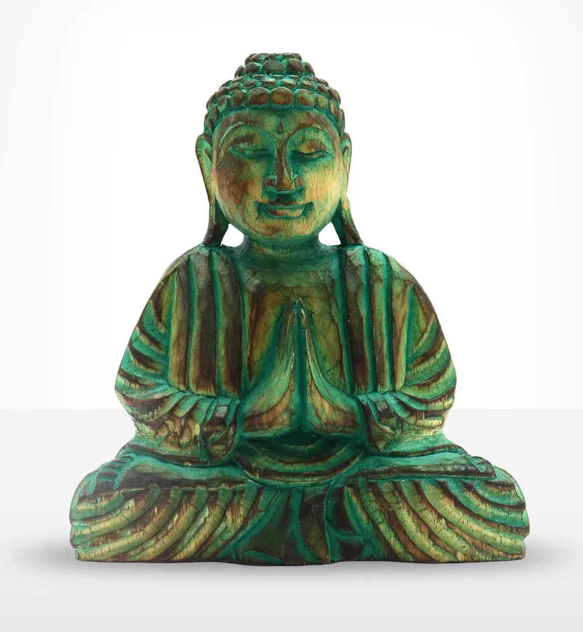 Buddha Feng Shui Set - Buddha Knot - Green hand-carved resin Buddha statue in a meditative pose with intricate details and a calming green finish for peaceful Buddha decor.