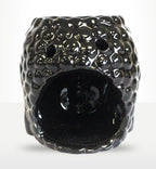 Glossy black ceramic Buddha Oil Burner - Black with textured surface and hollow center for holding oil or wax melts, designed as a decorative and functional spiritual decor piece.