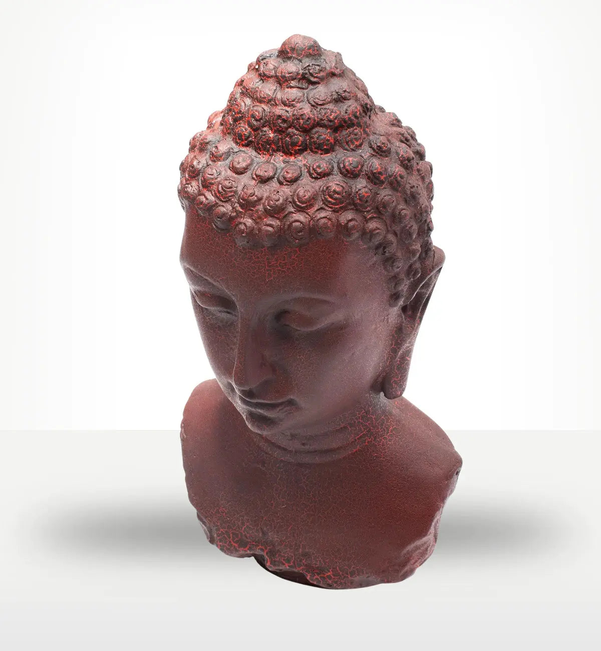 Buddha Bust Lamp Molton Lava - Oval stand featuring a detailed Buddha head sculpture in a textured lava red finish, ideal for tranquil Buddha decor and spiritual ambiance.