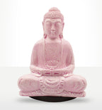 Meditation Buddha Lamp Cherry Crackle - Oval Stand featuring a serene pink cracked texture Buddha seated in meditation pose on a black oval base, ideal for Buddha decor and Buddha glow lamps.