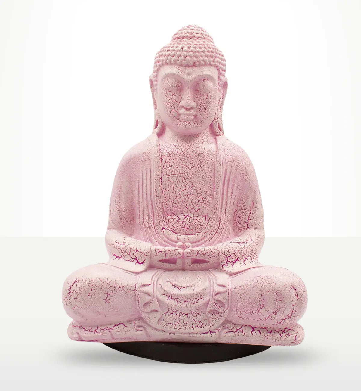 Meditation Buddha Lamp Cherry Crackle - Oval Stand features a pink cracked finish Buddha figure seated in a meditative pose on a smooth oval base, blending serene decor with soft illumination.
