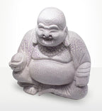 Handcrafted Laughing Buddha Lamp Lavender Crackle - Round Stand with delicate crackle finish, featuring a joyful Buddha figure perfect for serene Buddha decor and meditation spaces.