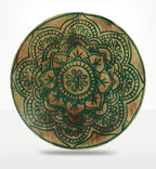 Buddha Feng Shui Set - Buddha Knot - Green featuring a circular wooden decor piece with intricate green mandala patterns for spiritual and calming ambiance.