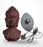 Buddha Bust Lamp Molton Lava - Oval stand featuring a textured dark red Buddha head lamp with oval black base, power cord, and on/off switch for elegant Buddha decor.