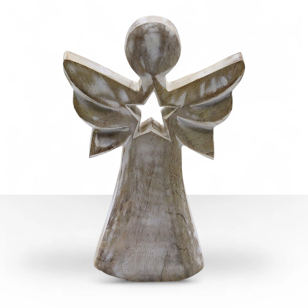 Mango Wood Angel - Whitewash with Star Cut Out