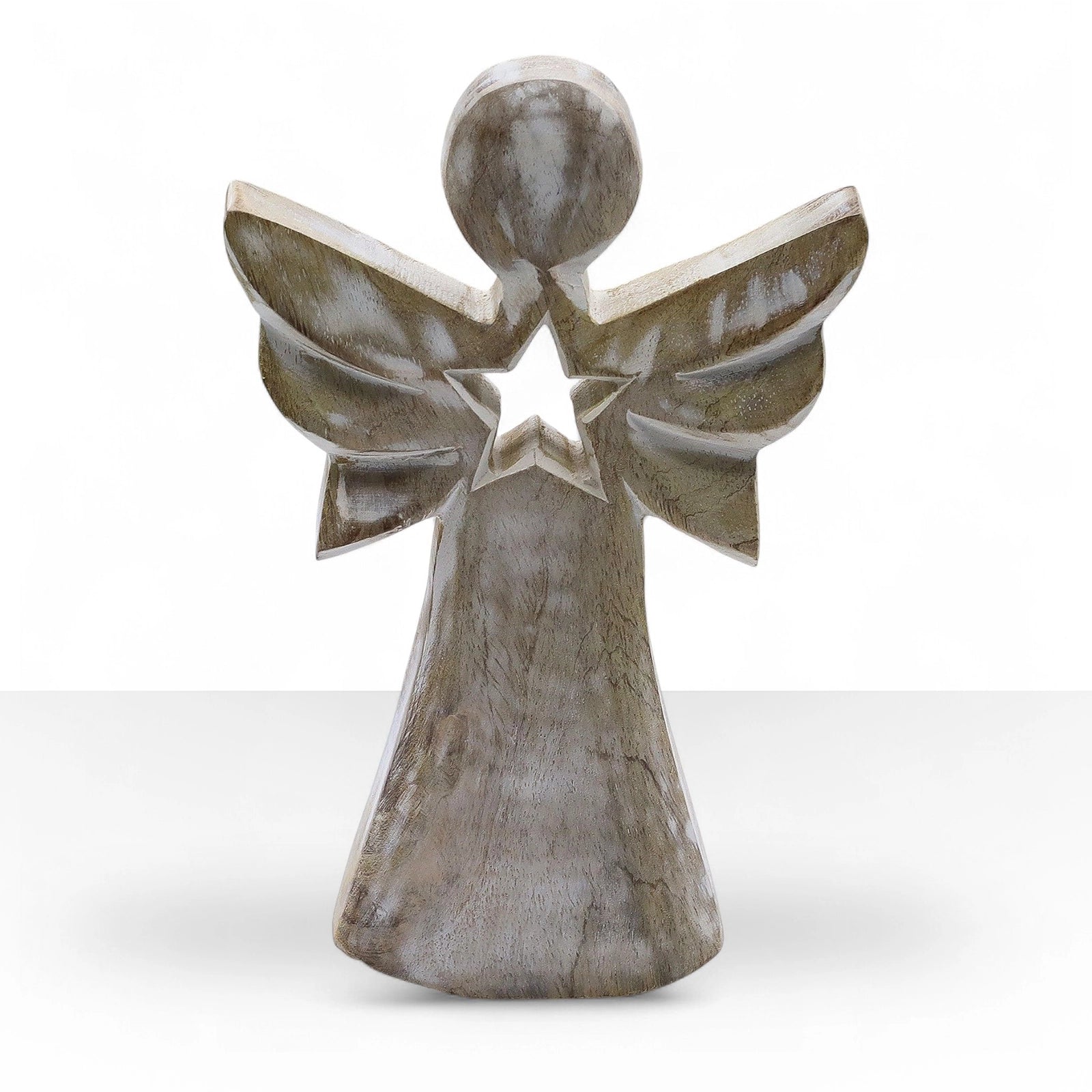 Mango Wood Angel - Whitewash with Star Cut Out