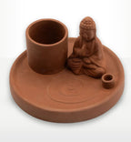 Multi Purpose Buddha Incense Plate - Natural Terracotta Style featuring a meditative Buddha figure beside a holder, designed for burning incense with a simple and calming aesthetic.