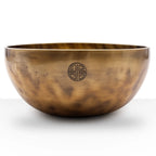 Small Nepalese Moon Bowl - (approx 550g) - 13cm, handcrafted metal bowl with a polished bronze finish and a subtle traditional engraved symbol on its side.