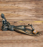 Antique Buddha - Hand Incense Burner featuring a detailed Buddha figure seated on an extended brass hand with an ornamental ring holder on the fingers.
