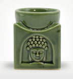Square Buddha Burner - Dark Jade featuring a smooth resin finish with a serene Buddha face design, ideal for use as a Buddha oil burner or decorative Buddha decor piece.