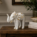 Wood Carved Elephant - White Gold