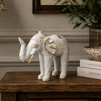 Wood Carved Elephant - White Gold