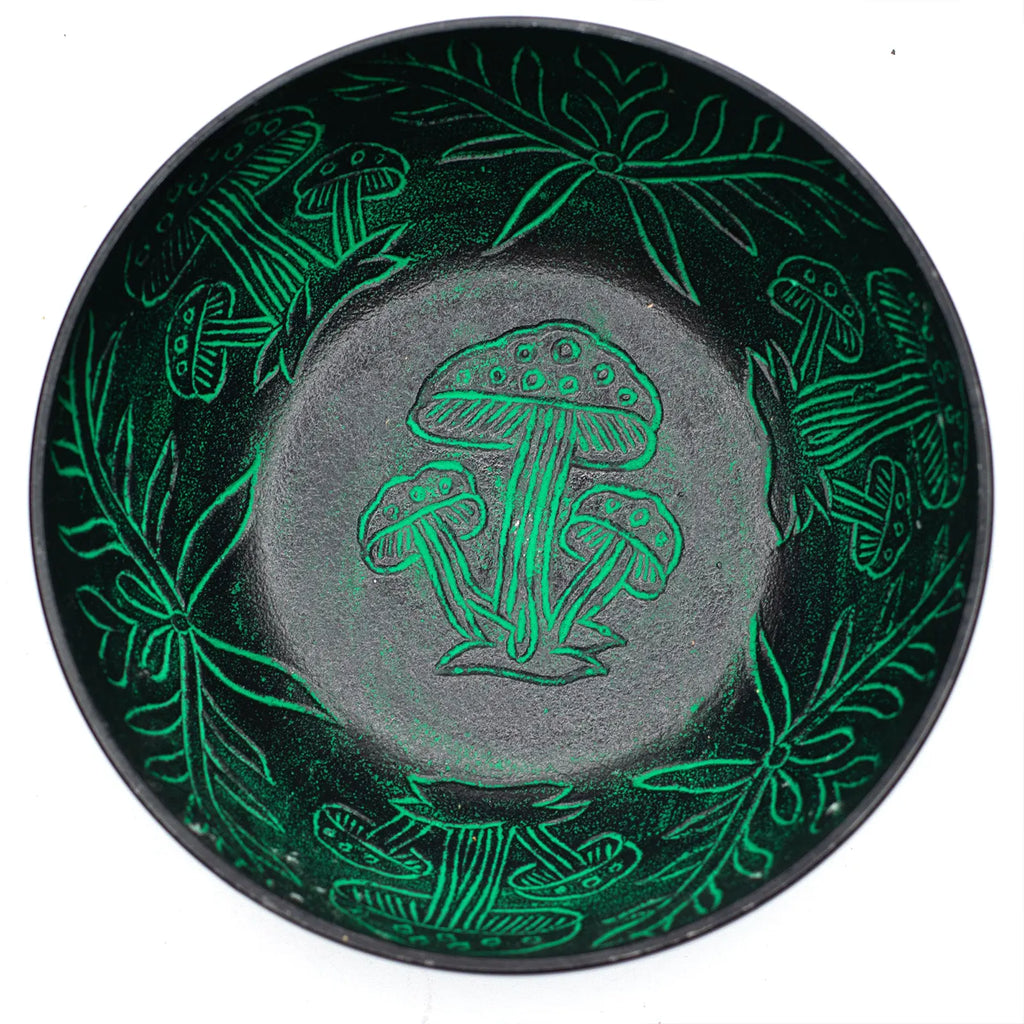 Aluminium Singing Bowl - Magic Mushroom Design - Green 20cm