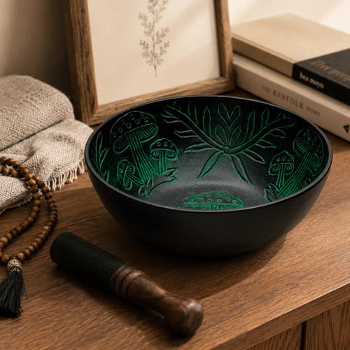 Aluminium Singing Bowl - Magic Mushroom Design - Green 20cm