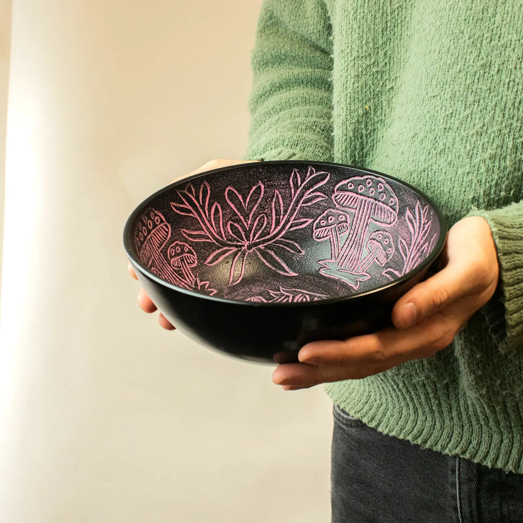 Aluminium Singing Bowl - Magic Mushroom Design - Pink 20cm