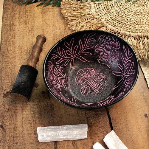 Aluminium Singing Bowl - Magic Mushroom Design - Pink 20cm