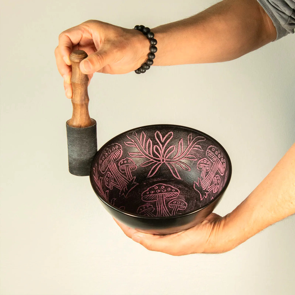 Aluminium Singing Bowl - Magic Mushroom Design - Pink 20cm