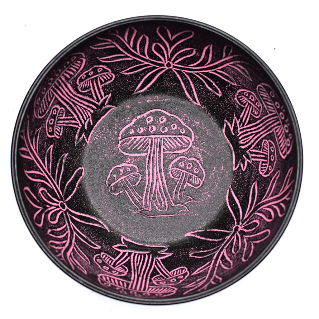 Aluminium Singing Bowl - Magic Mushroom Design - Pink 20cm