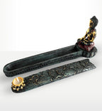 Antique Buddha - Incense Burner & Box featuring a detailed Buddha figure seated on a decorative incense holder with an ornate matching lid, ideal for peaceful meditation spaces.