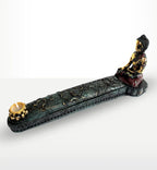 Antique Buddha - Incense Burner & Box featuring a detailed hand-painted resin Buddha figure seated on a textured base designed for holding incense sticks and cones.