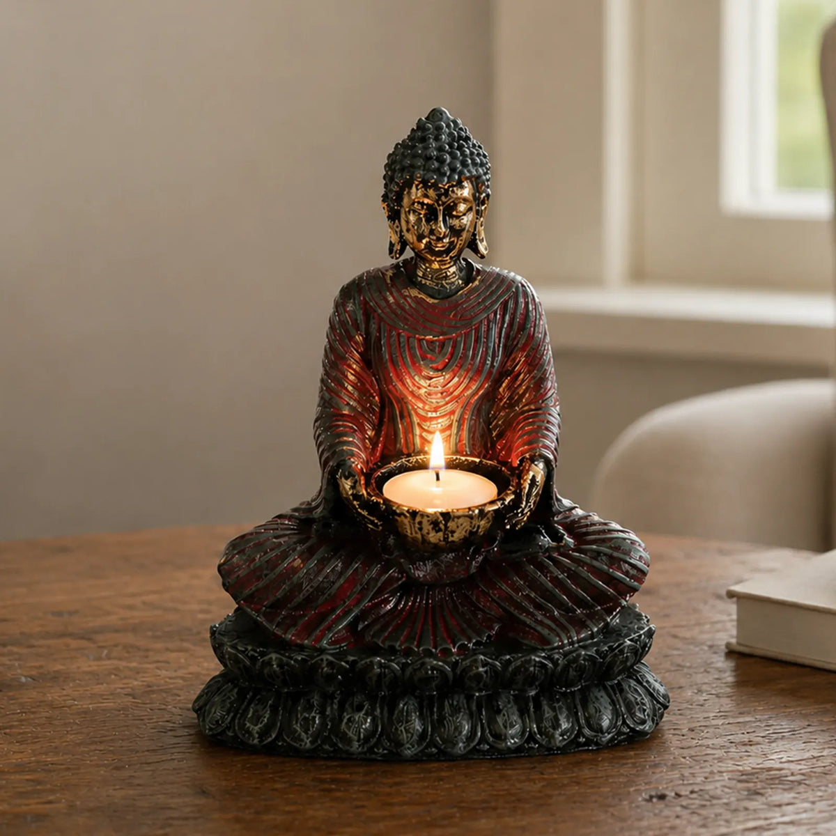 Antique Small Buddha Figurines - Devotee Candle Holder