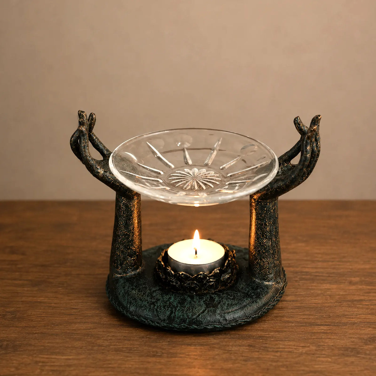 Antique Small Buddha Figurines - Om Hands Oil Burner