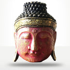 Home Decoration Buddha Head - 25cm - Red Shine Finish with detailed facial features, textured black hair, and a decorative gold band, perfect as Buddha decor or a resin Buddha statue.