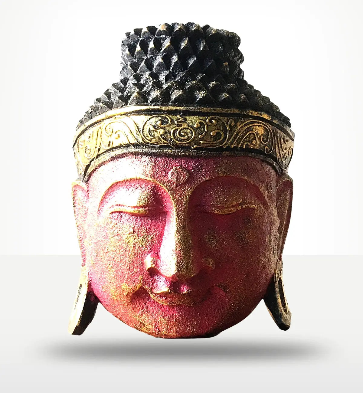 Home Decoration Buddha Head - 25cm - Red Shine Finish featuring a serene Buddha face with intricate detailing and a textured black and gold top, perfect for Buddha decor.