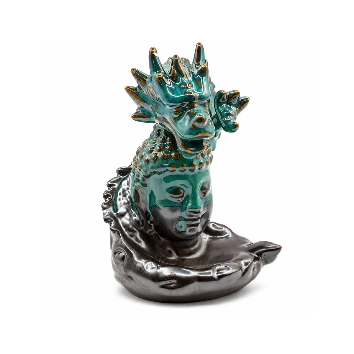 Backflow Incense Burner - Dragon Over Buddha - Glazed Ceramic 409g