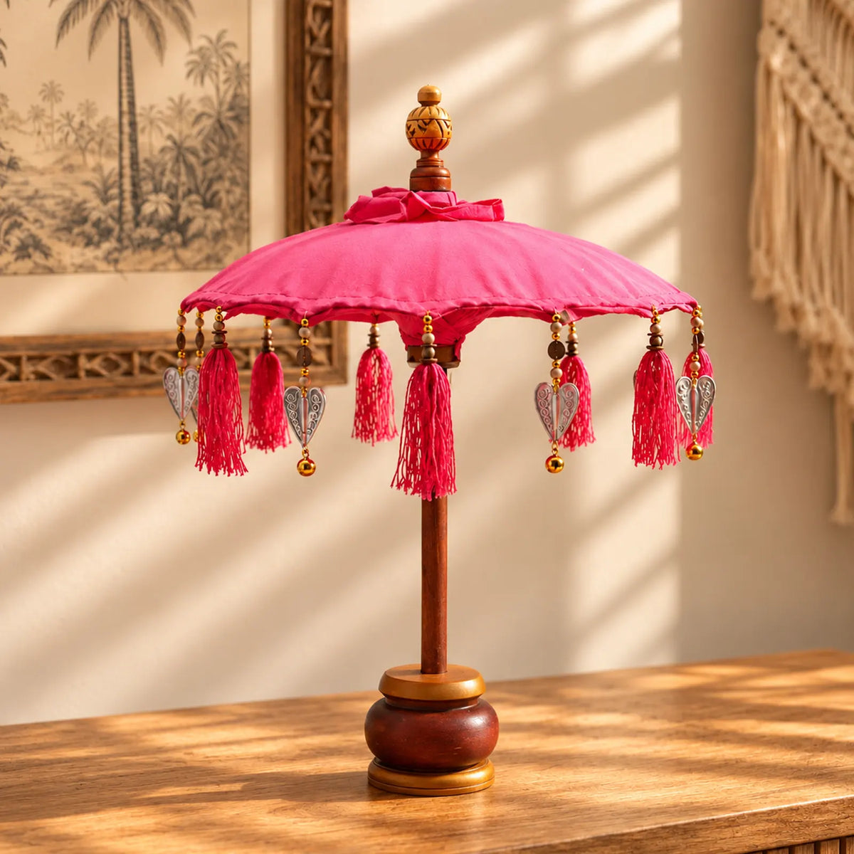 Bali Indoor Umbrella Home Decor Parasol - Cotton - Pink- 40cm
