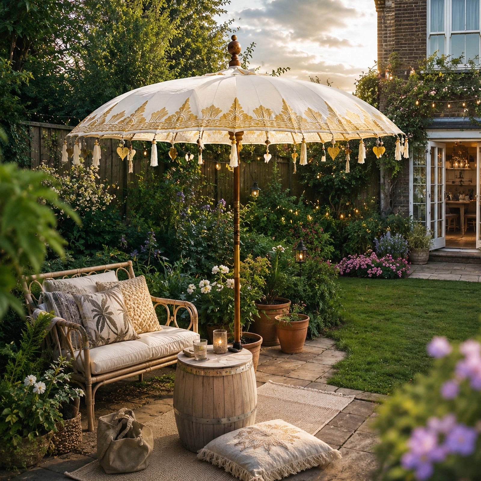 Bali Outdoor Umbrella Garden Patio Parasol - Canvas - Natural Decor